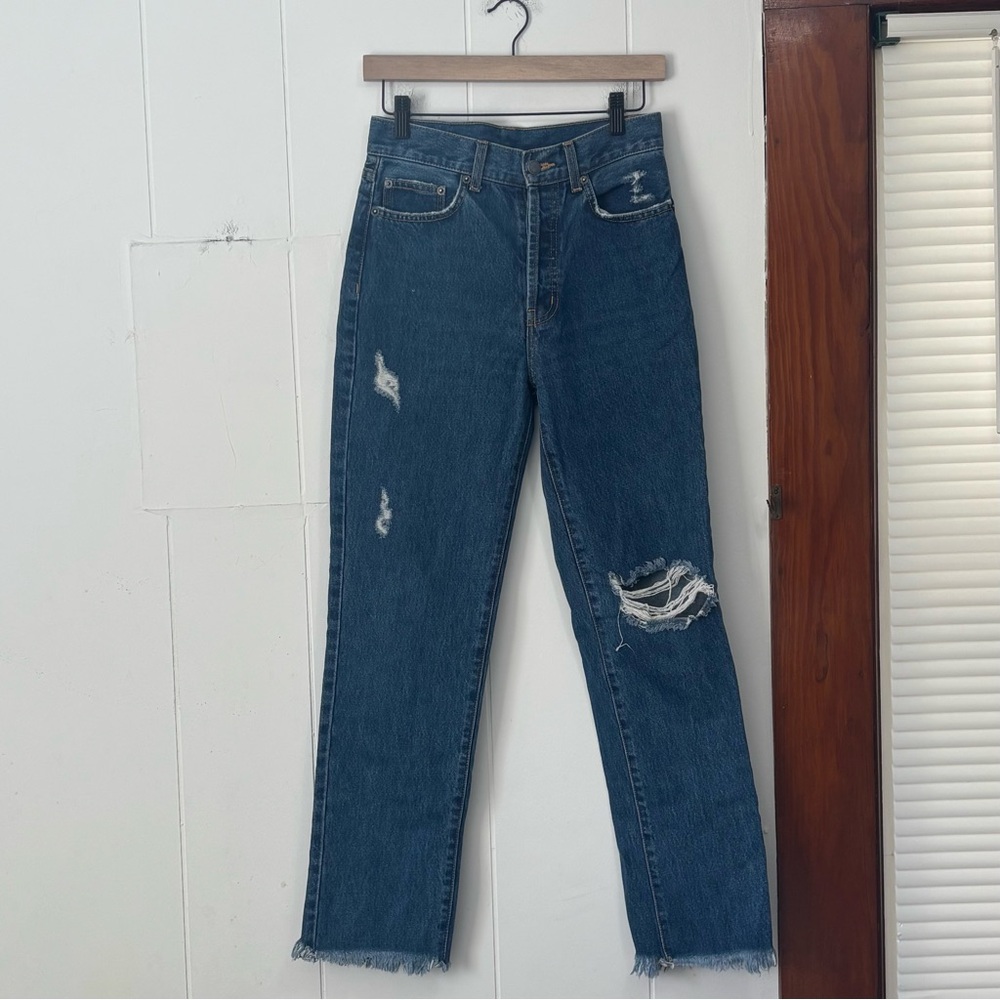 Carmar Distressed Straight Leg Blue Jeans Button fly‎ Size 25